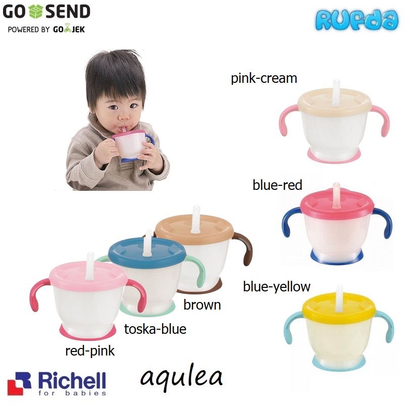 Richell Aqulea Straw Training Mug Cangkir Latih Anak Minum Sedotan