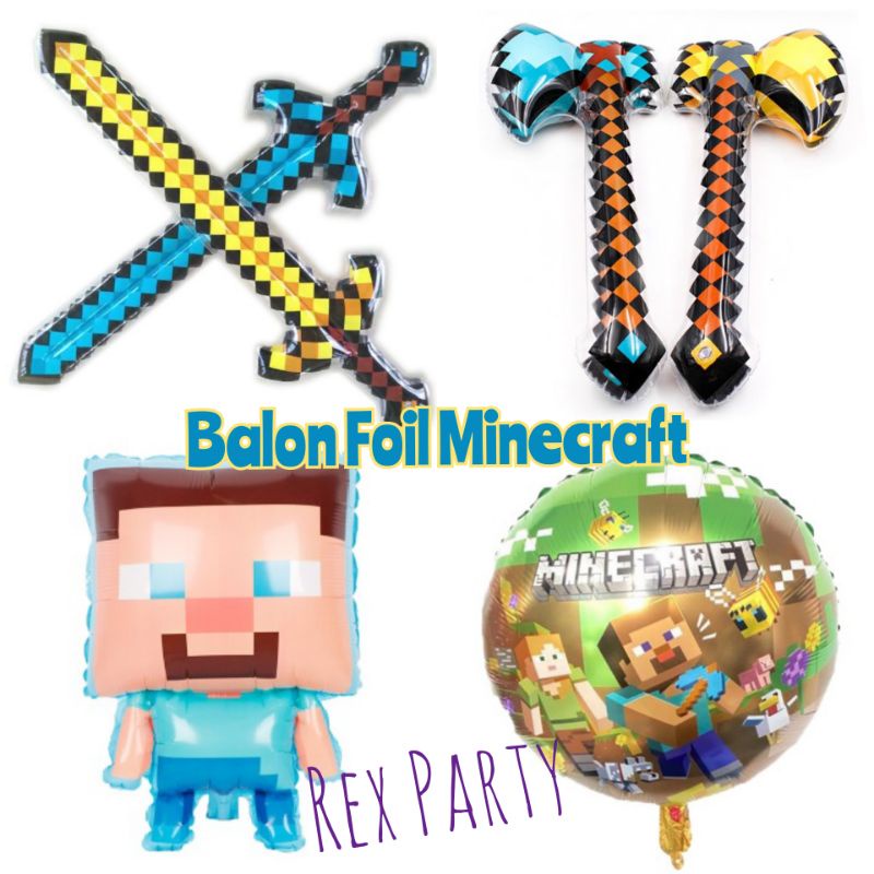 Balon Minecraft/Balon Foil Minecraft/Balon Inflates Plastik/Balon Pedang Minecraft/Balon Kapak Minec