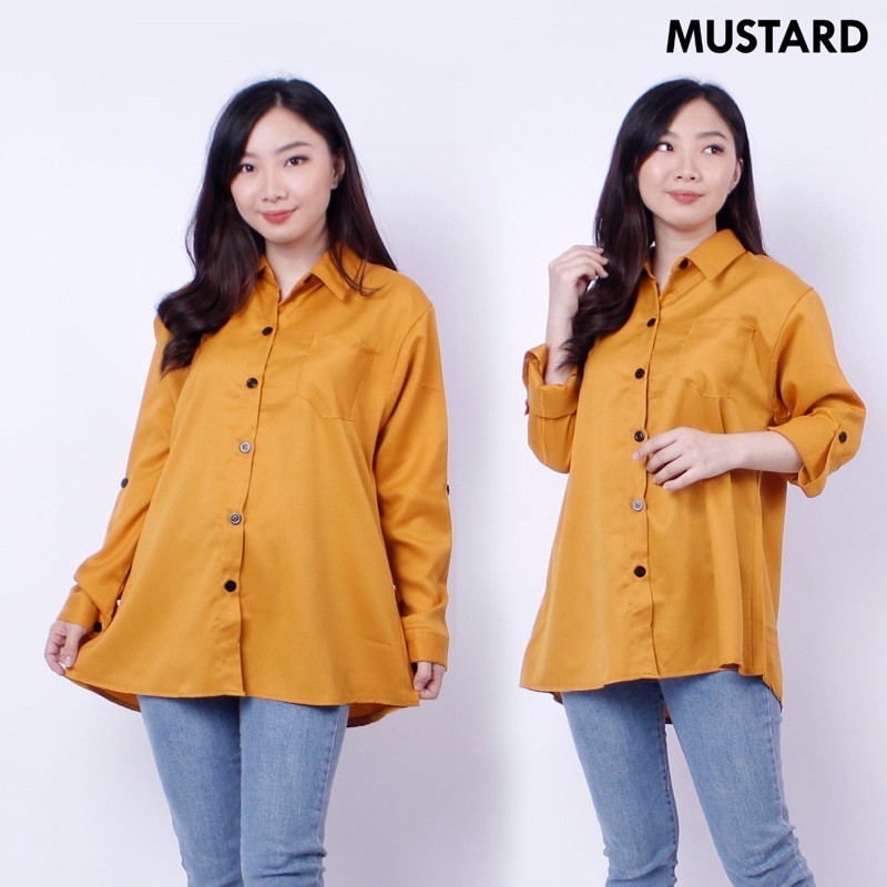 KEMEJA WANITA POLOS BASIC LENGAN PANJANG XL  XXL-Mustard