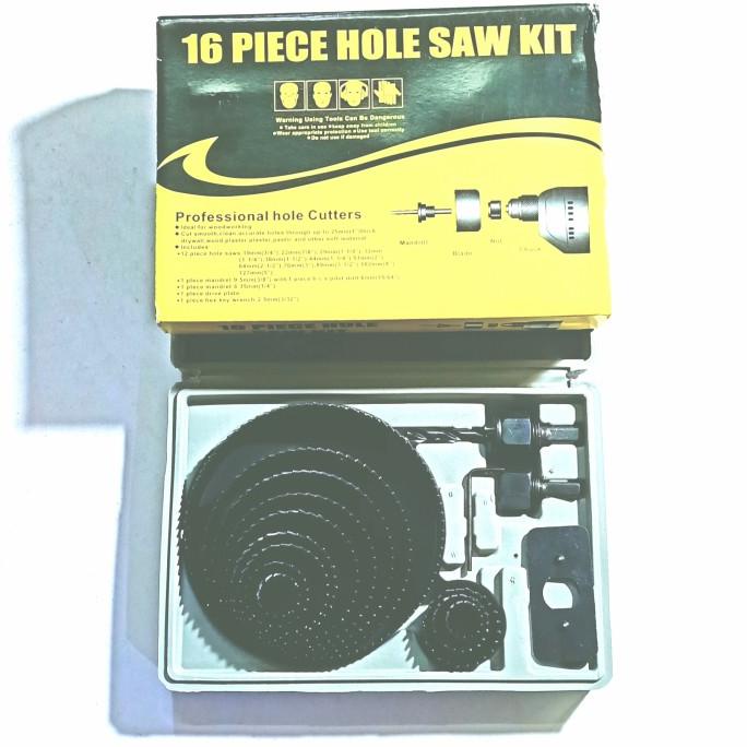 Mata Bor Hole Saw Set 16 Pcs Mata Bor Pelubang Kayu Pvc Hole Saw Kit.