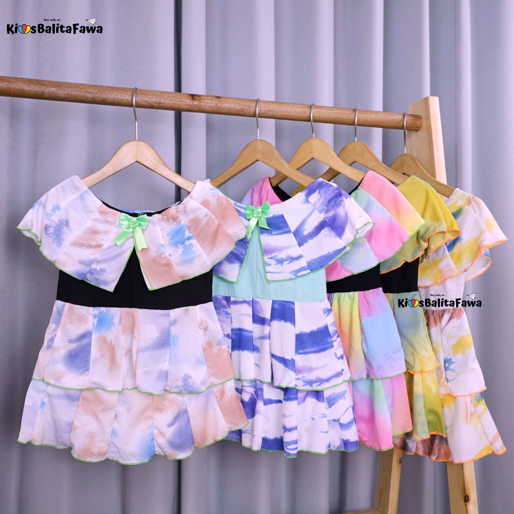 Dress Arumi size 1-2 Tahun / Baju Kensi Cewek Katun Adem Gaun Pesta Dres Cape Anak Perempuan Murah