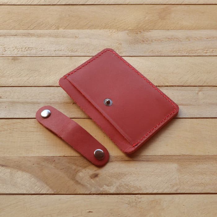 dompet kartu simpel slim wallet model tutup bisa dilepas - merah 046