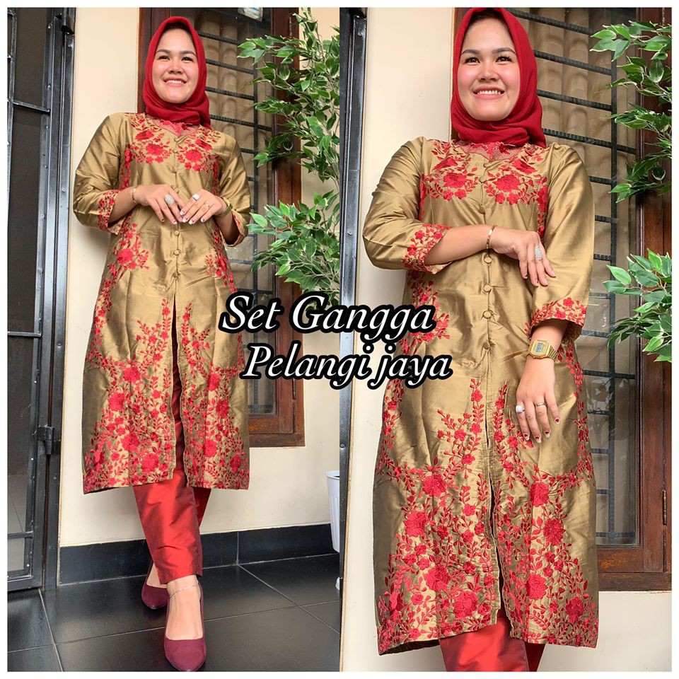 Set Gangga Abaya Taffeta Aneka Pilihan Warna