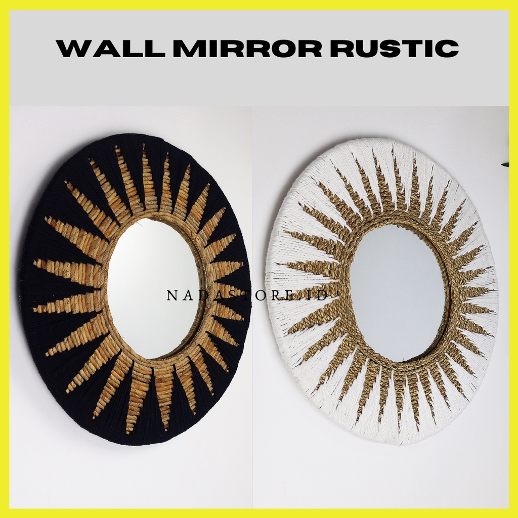 WALL MIRROR / CERMIN DINDING / WALLDECOR AESTETIC NATURAL / KACA DINDING / CERMIN ROTAN DEKORASI RUMAH DIAMETER 50CM