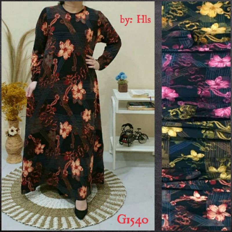 GAMIS JUMBO WANITA JERSEY KOREA PREMIUM PRINTING BUNGA CANTIK