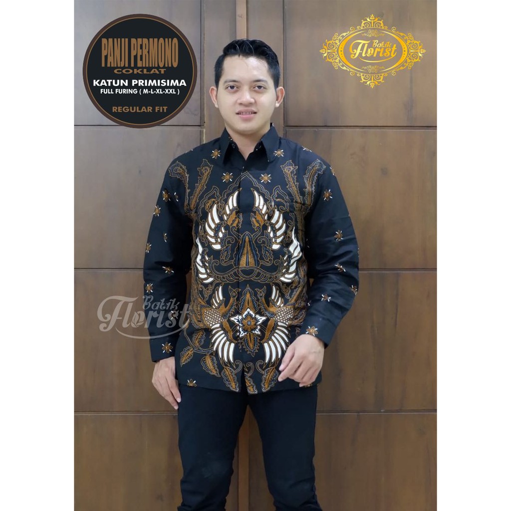 PANJI PERMONO COKLAT Kemeja Batik Pria Katun Primisima Full Furing