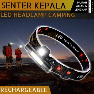 Senter Kepala LED Headlamp Camping Olahraga Outdoor COB Rechargeable