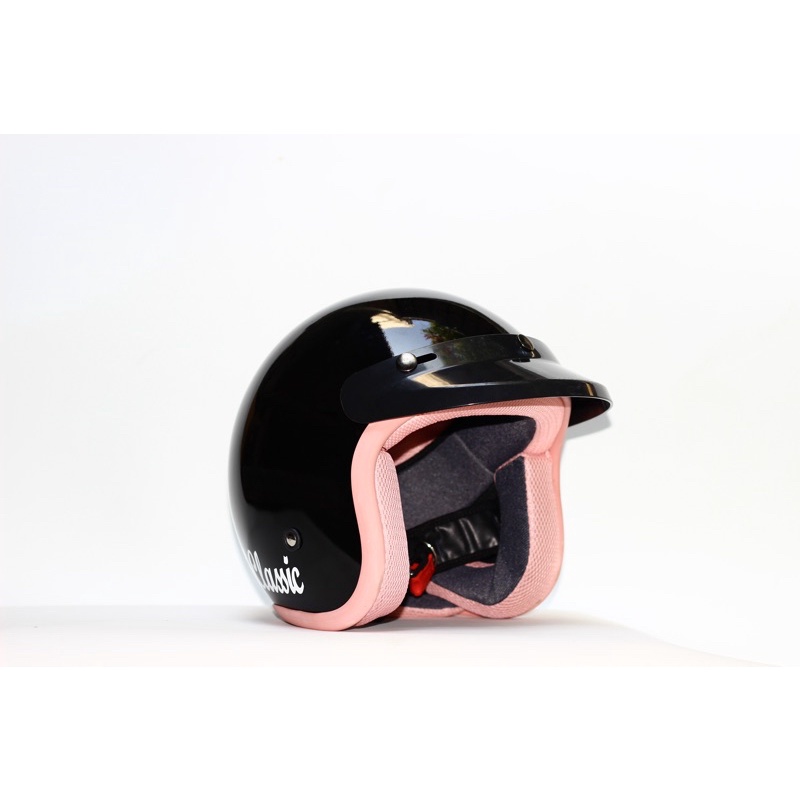 (BISA BAYAR DI TEMPAT)Helm bogo retro pria dan wanita hijab classic original sni trendy list pink hitam glossy list pink kaca datar (BISA COD)-HG PINK KCB