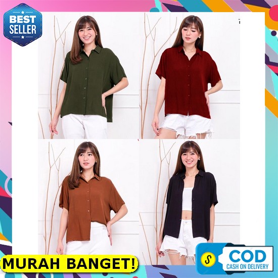 Omega Blouse Oversize Baju Atasan Wanita Pakaian Kerja Kekinian Blus Putih Polos Blous Kasual Fashio