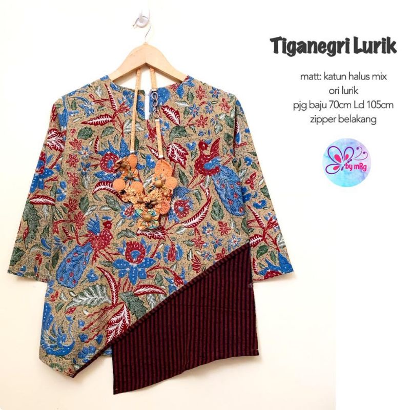 Atasan Batik Kombinasi Tiga negeri Lurik  Baju Blus Blouse Kerja Wanita Modern