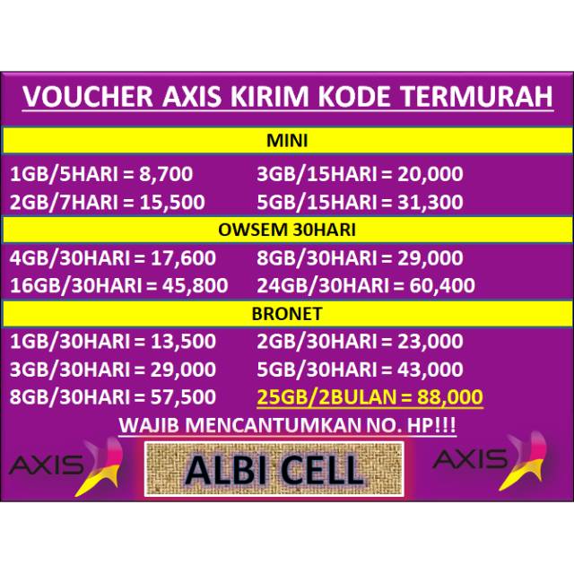 VOUCHER AXIS KIRIM KODE VOUCHER VIA CHAT TERMURAH