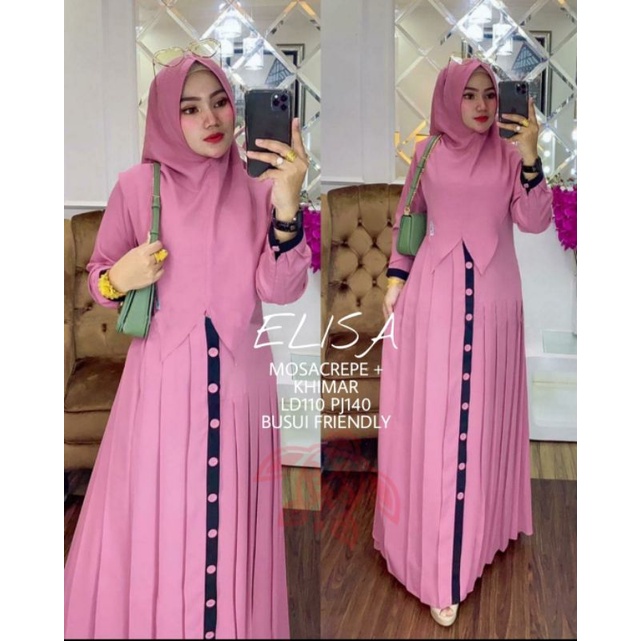 SYARI ELISA PAKAIAN WANITA DRESS MUSLIM GAMIS FASHION MOSCREPE BUSUI BIGSIZE JUMBO FREE JILBAB CTHM