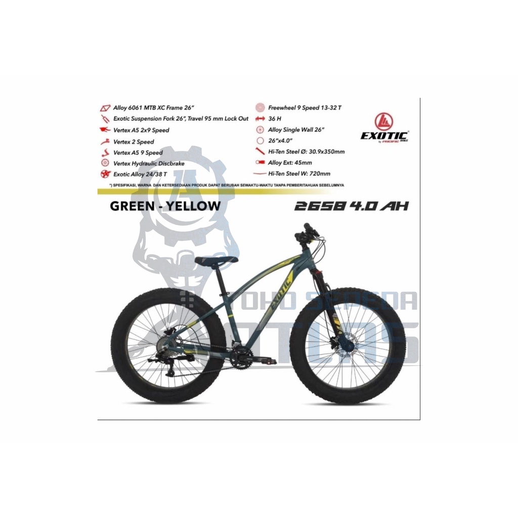 Sepeda MTB Exotic 2658 4.0 Fatbike Ban Besar 21 Speed Murah