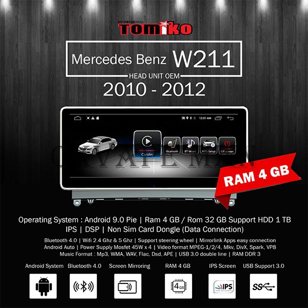 Head unit Android Tomiko OEM for Mercedez Benz W211 ( 2010 - 2012 )