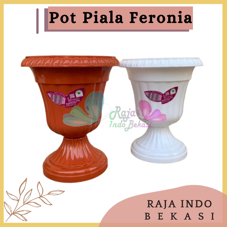 Pot Piala Green Leaf Feronia 6152 Putih Merah Bata Terracota Merah Coklat Pot Piala Tinggi Putih Plastik hitam pendek 50 - Pot bunga tanaman piala feronia putih 18cm - PIALA MINI 6152