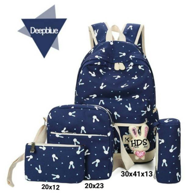 Ransel motif PLAYBOY RABBIT kanvas 4 in1 tas ransel murah tas sekolah