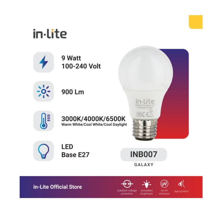 in-Lite LED Lampu Bohlam 9 Watt