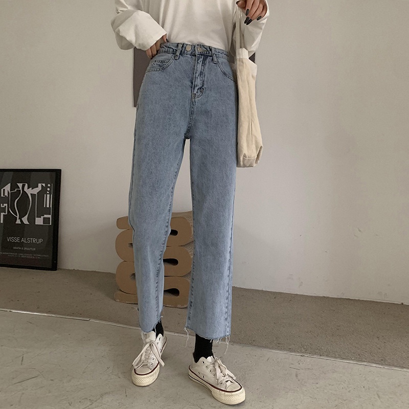 Celana Panjang Boyfriend Rawis Jeans Wanita Highwaist Blue