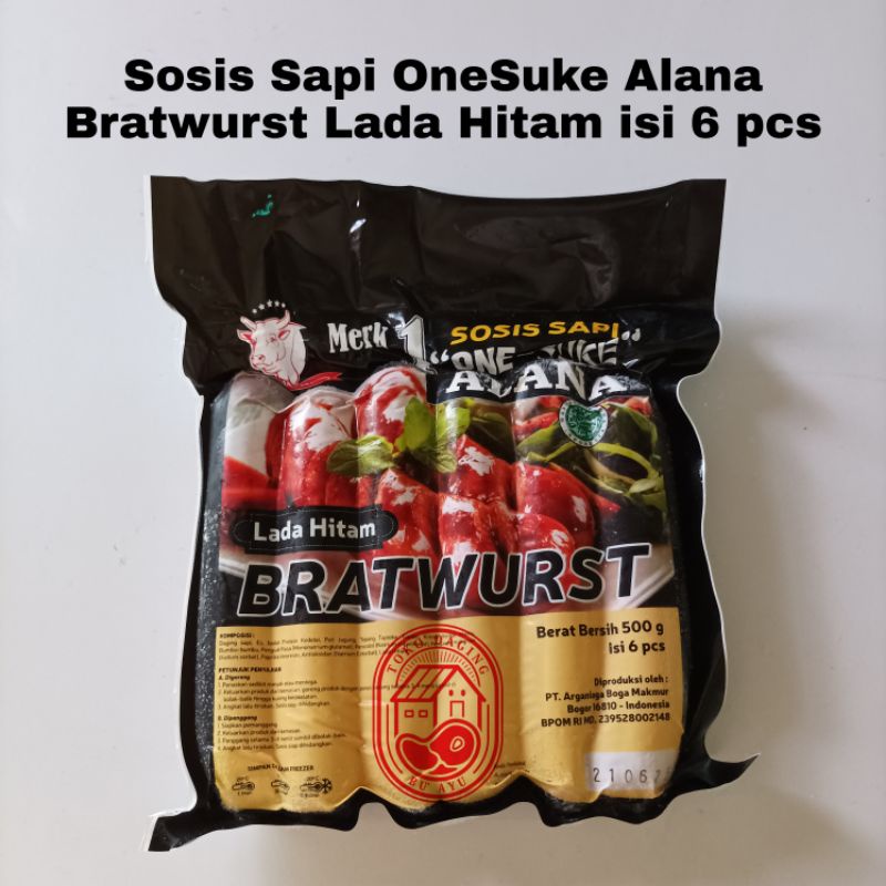 

Sosis Sapi One Suke Alana Bratwurst Lada Hitam/Blackpaper 500 gram (6 pcs)
