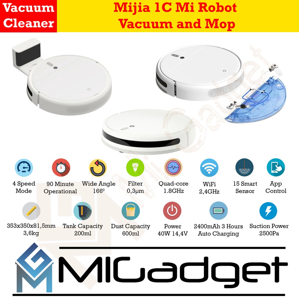 Mijia 1C 1 C Sweeping Robot Vacuum Cleaner and Mop 2in1 2500Pa