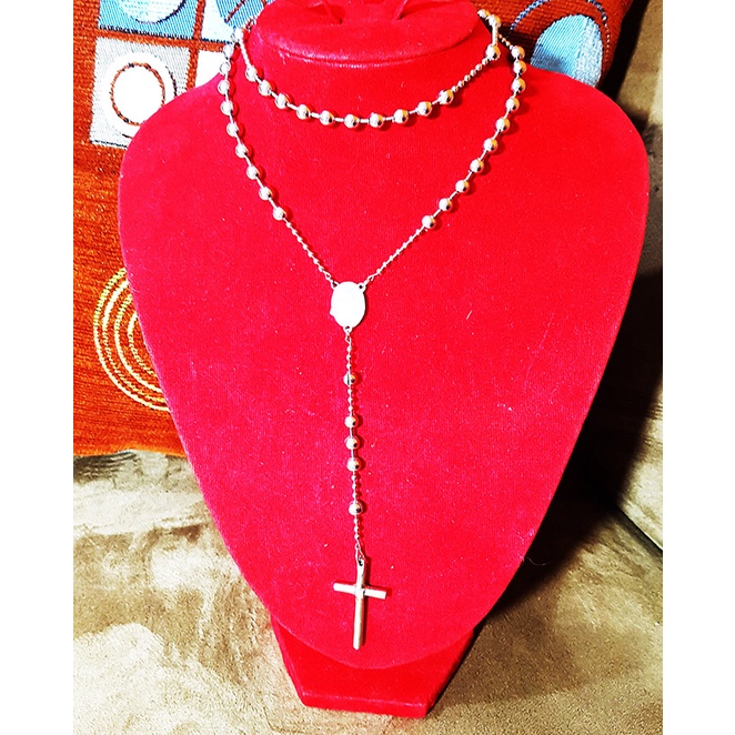 Rosario Besi putih asli ambon, salib biasa ukuran bola 5 ml