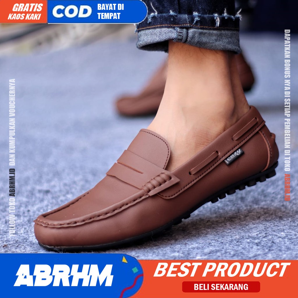 ABRHM X VERONA Sepatu Kasual Pria Sepatu Pria Casual Slop Anti Slip Kulit Pu Cowo/Cowok Sepatu Kerja Kantor Semi Formal Kuliah Kondangan Gaya keren Kekinian Murah Terlaris