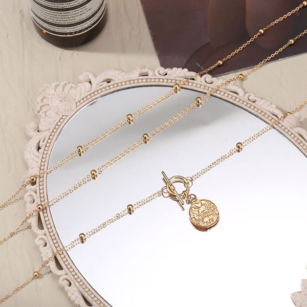 kalung multilayer simple retro coin ball necklace jka208 (3E1)