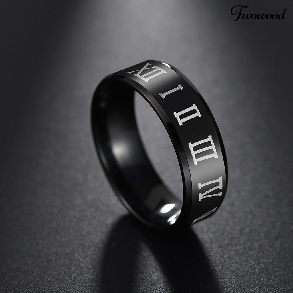 Cincin Bahan Stainless Steel Motif Print Angka Romawi Untuk Pria