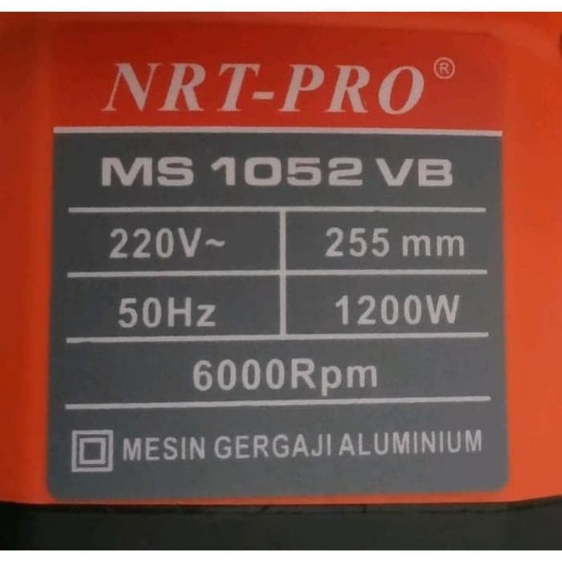 Miter saw atau mesin  pemotong aluminium NRT PRO 10 inch vanbelt MS 1052 VB Gergaji almini