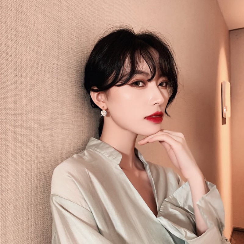 Anting Gantung Panjang Tusuk Gaya Korea Motif Geometri Aksen Hollow Untuk Perhiasan Wanita-5