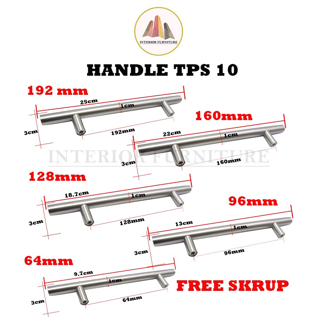 Handel TPS 10 Handle Tarikan Minimalis Brush Nickel Steel Baja Brush&amp;Hitam