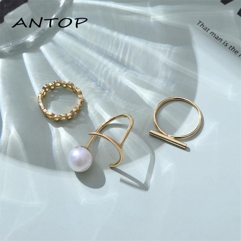 3pcs Cincin Jari Telunjuk Hias Mutiara Gaya Simple Untuk Wanita