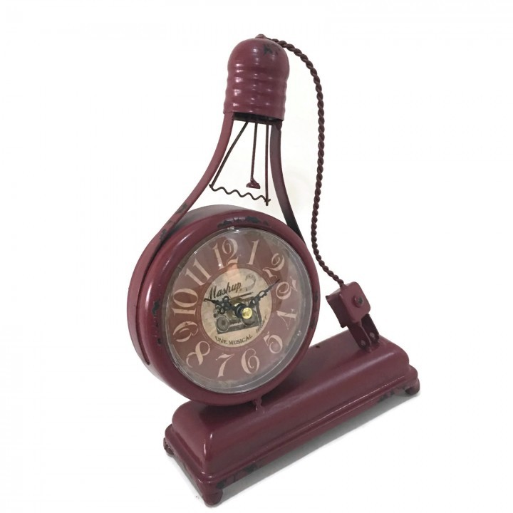 Vintage Retro Bulb Metal Iron Table Clock 4 inch- Quite Sweep-Red