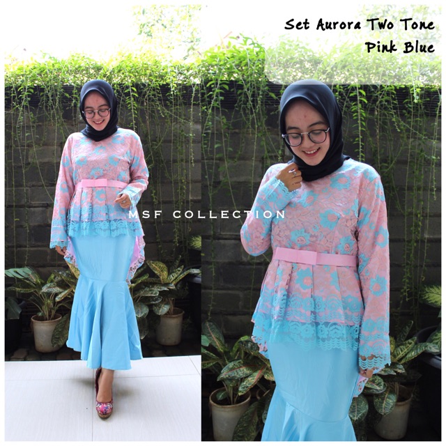 blouse aurora twotone/ brukat/ atasan wanita/ baju kondangan/ rok duyung polos/ rok mermaid