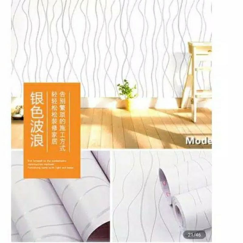 Wallpaper Dinding Motif Wave Dasar Putih Ukuran Panjang 10Meter x Lebar 45Cm