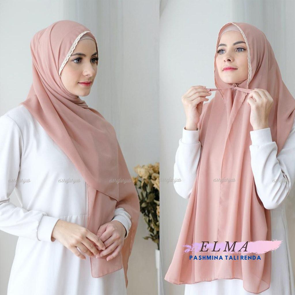 KERUDUNG PASHMINA TALI RENDA ELMA / JILBAB PASHMINA TALI CERUTI / HIJAB PASMINA BAHAN CERUTY