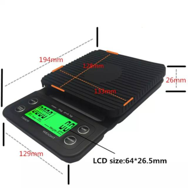 TIMER COFFEE SCALE TIMBANGAN KOPI DAPUR HIGH QUALITY LCD 3KG TAFFWARE BERKUALITAS TIMBANGAN KUE