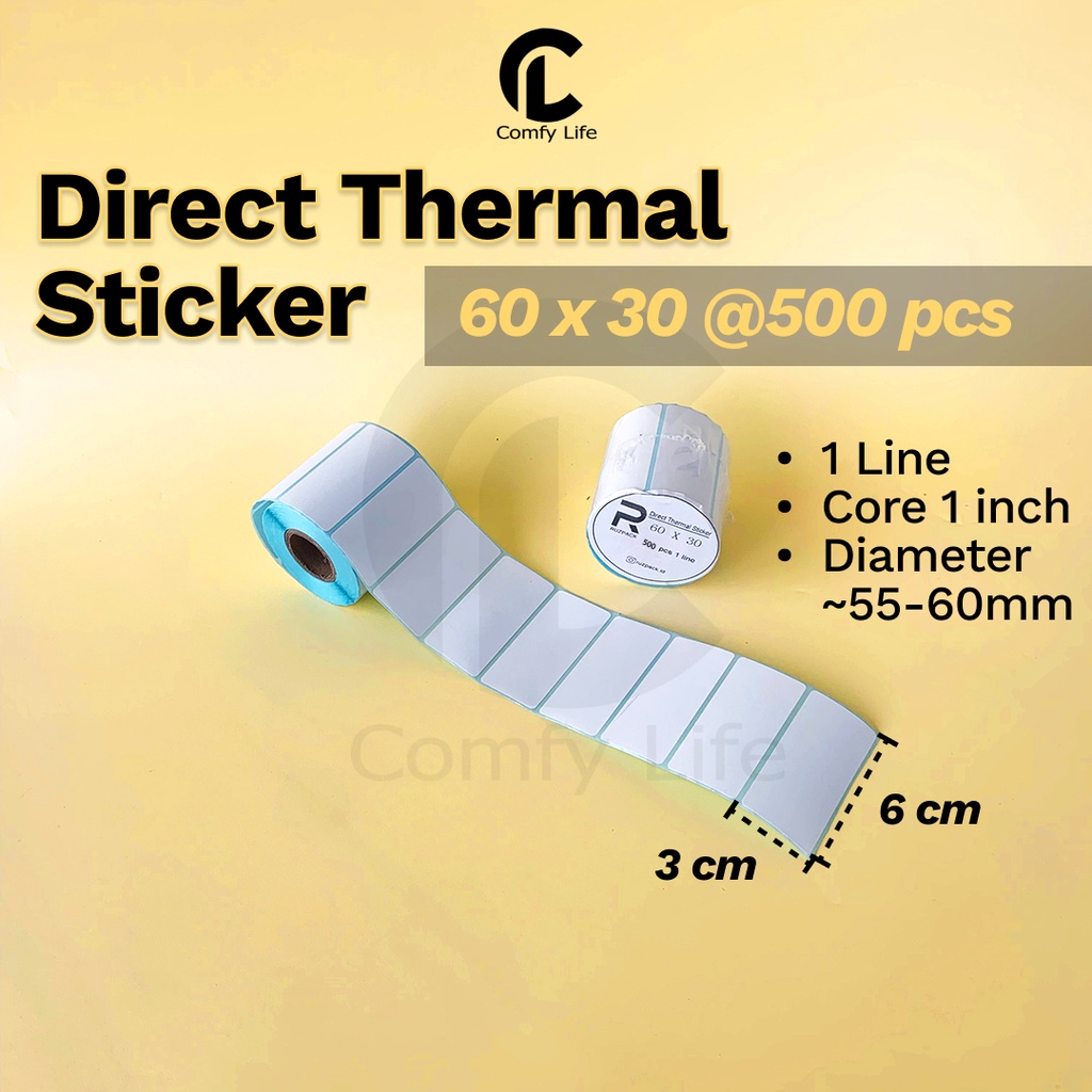 

DIRECT THERMAL STICKER [60x30MM] KERTAS LABEL STIKER BARCODE 1 LINE 500 PCS