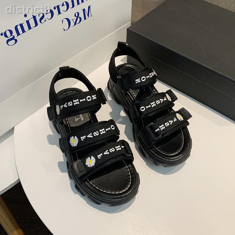 RK Collection - Sepatu Sandal Platform Bunga Daisy-Full Hitam