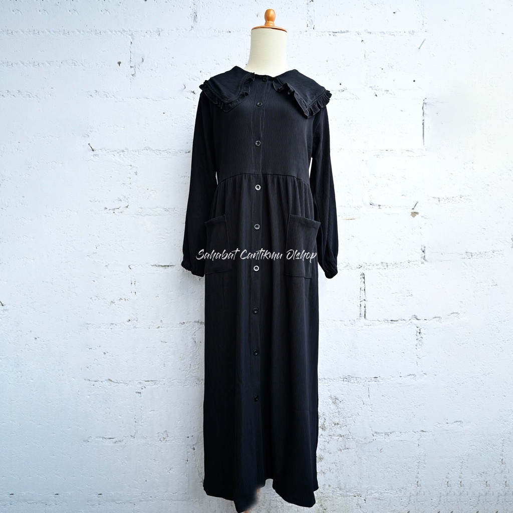 Midi Dress Serial Warna Hitam Kerah Korea Original Branded