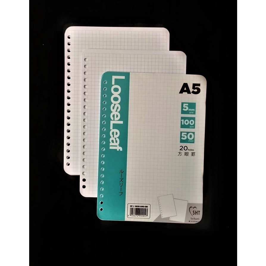

KERTAS BINDER A5 KOTAK GRID ISI 50 LOOSE LEAF 100 GRAM 20 LUBANG REFILL BINDER NOTE