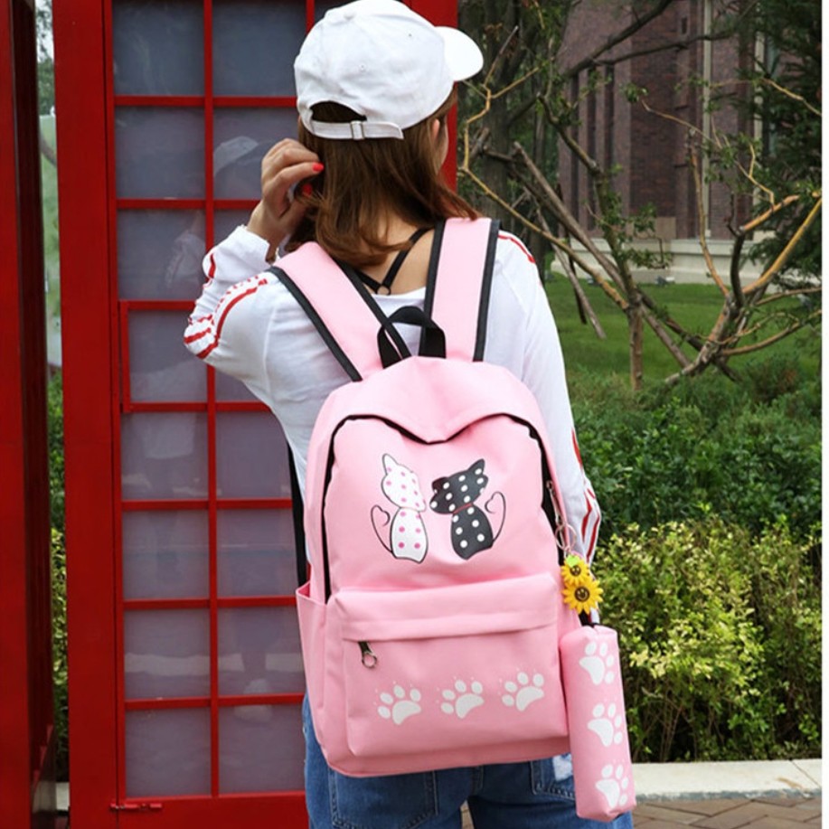 KSO_BAG - Tas Ransel Anak Wanita Terbaru 2021 Kekinian Backpack Kucing Kembar 4in1 Korean Style