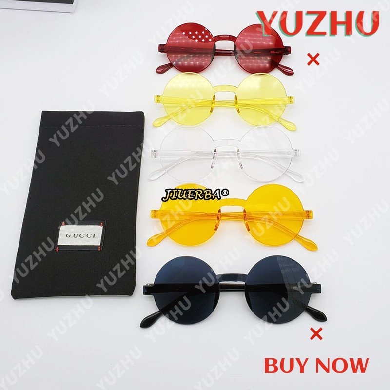 (YUZHU) Bayar di Tempat Tersedia Trendy Retro Bulat Kacamata Hitam Wanita/Pria Sunglasses