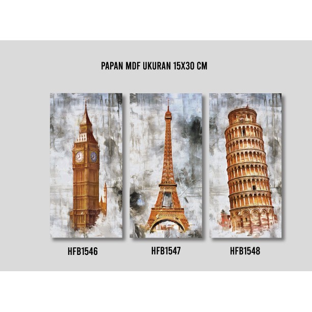 Hiasan Dinding Poster MDF Monument Kota 18x30cm Wall Decor Dekorasi Rumah