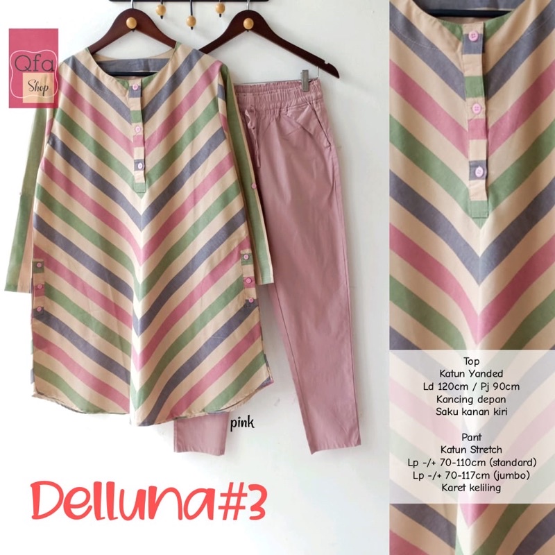 Baju Setelan Celana Motif Salur / DELLUNA SET #2 ORIGINAL BY QFA SHOP