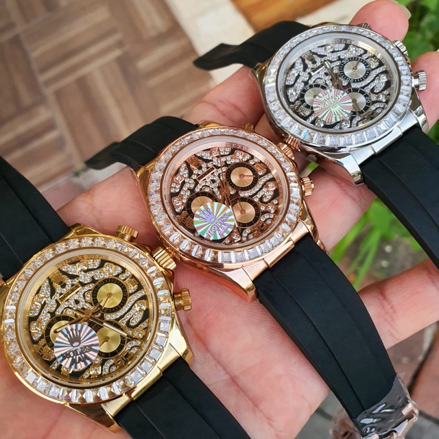 Jam Tangan Pria Merk Rolex Daytona Diamond Rubber Automatic