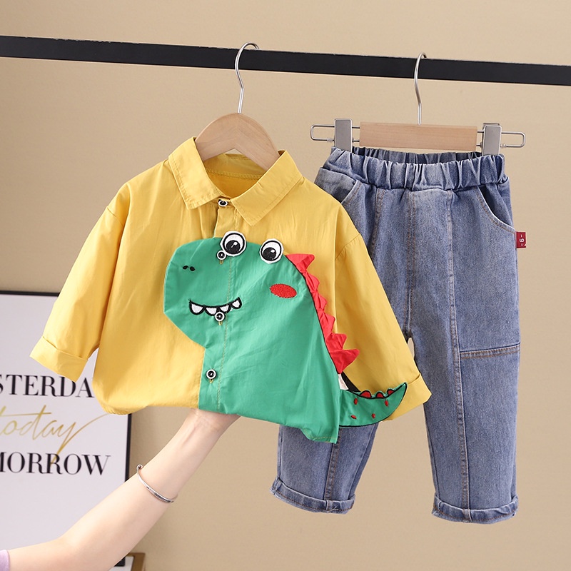 Setelan Anak FLASH Baju Anak Laki Laki Set 2in1 Kemeja 3d dan Celana Jeans Import