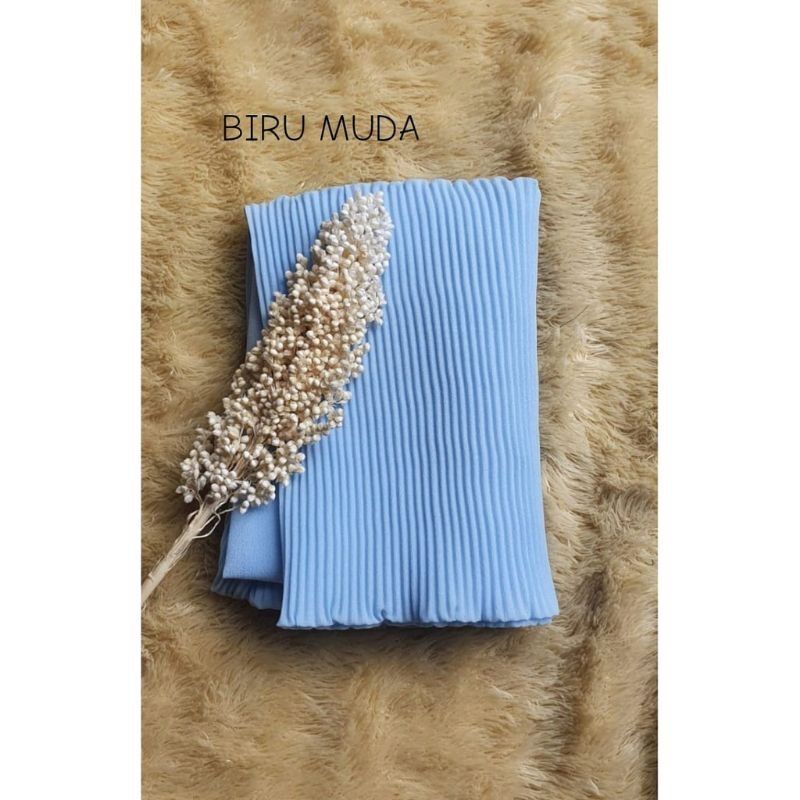hijab pashmina plisket premium panjang 75x170 tanpa garis tengah//pashmina plisket terlaris murah-Biru wardah