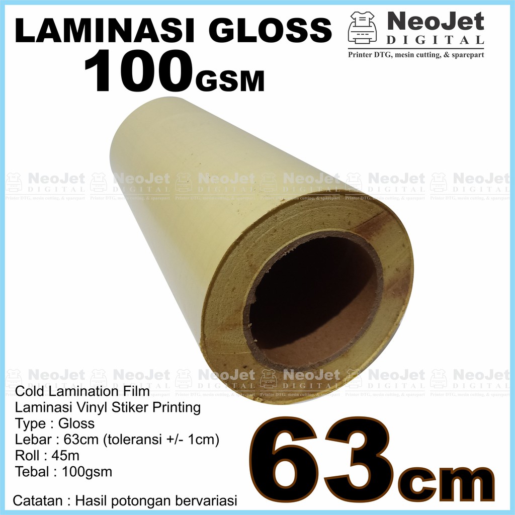 

Laminasi Dingin Gloss Kilap 100 gsm lebar 63 cm panjang 45m / 50 Yard