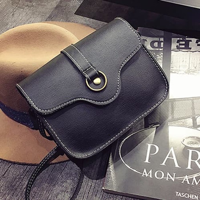 NR tas selempang cewek sling bag wanita korea simple retro rusty bta351   Hitam